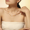 Gold Curved Bar Imitation Pearl Station Necklace Metal view 1