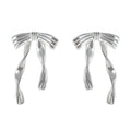 Silver-Tone Long Ribbon Streamer Bow Stud Earrings Pair view 5