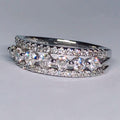 Wide Silver Tone Openwork Band Ring with Crystal Rows view 1