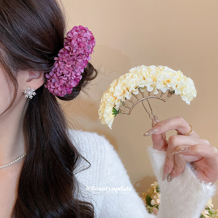 Crescent Fabric Flower U-Pin Hair Stick Gold Base 2 Colors