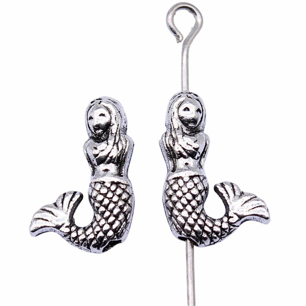 9.1x13.4x4.1mm 0.75g Antique Silver Zinc Alloy Mermaid Loose Metal Beads for Bracelet Jewelry Making