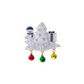 White Christmas Snowman Tree Enamel Brooch Three Bells view 5