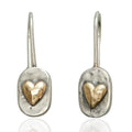 Hammered Two-Tone Heart Drop Earrings in Brass, Silver and Gold view 2