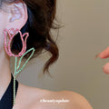 Pink Crystal Tulip Stem Statement Earrings Statement Fashion Jewelry view 4