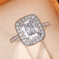 Silver Tone Emerald Cut Halo Crystal Ring view 2