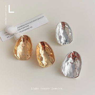 Textured Abstract Organic Oval Metal Stud Earrings Two Tones