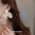 Fabric Petal Flower Stud Earrings in Yellow and Ivory view 4