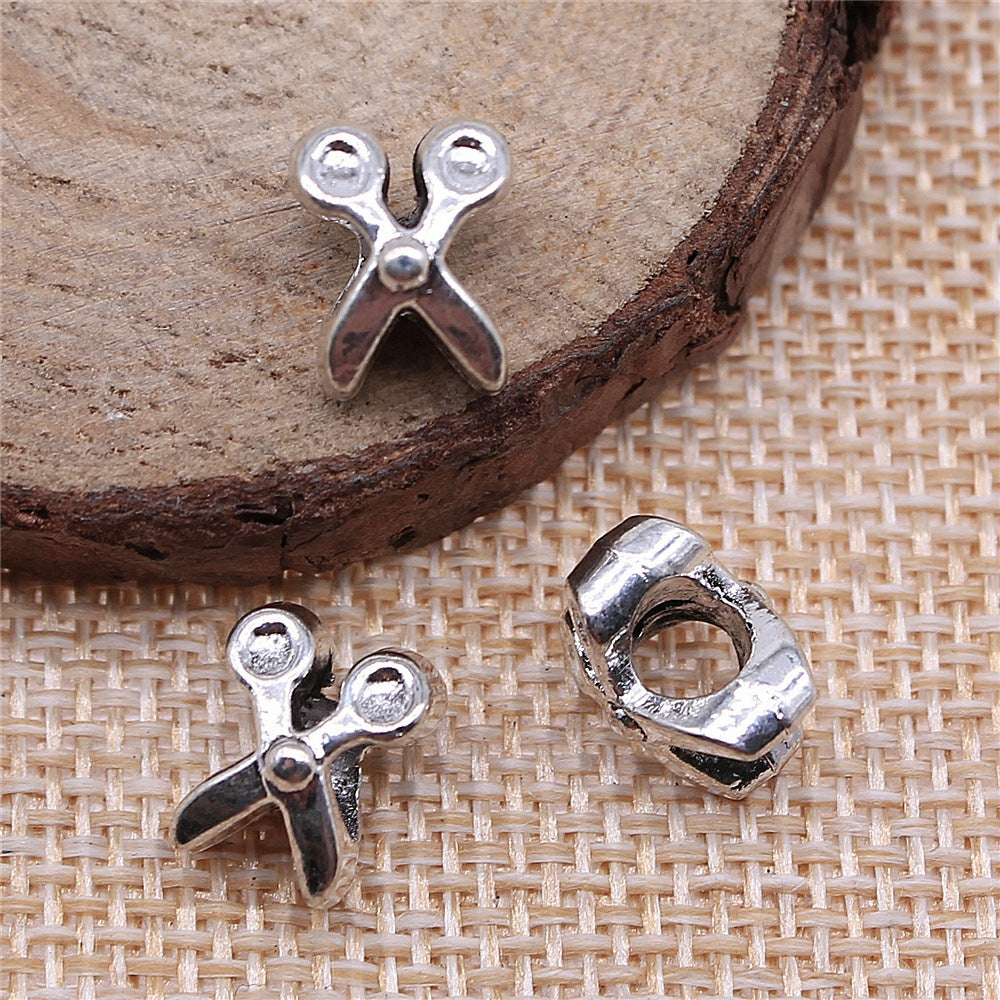 11x8x7mm 1.5g Antique Silver Zinc Alloy Scissors Large Hole Loose Metal Beads for Bracelet Necklace DIY Jewelry