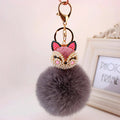 Pearl-Beaded Rhinestone Fox Head Fluffy Pom Pom Keychain with Lobster Clasp view 3