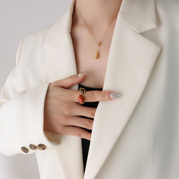 Sliding Teardrop Pendant Y Chain Gold Tone Necklace