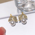 Faux Pearl Leaf Stud Earrings Gold Tone and Silver Tone view 6