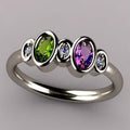 Silver Multicolor Oval CZ Bezel Band Ring Sizes 6-10 view 1