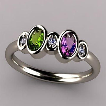 Silver Multicolor Oval CZ Bezel Band Ring Sizes 6-10