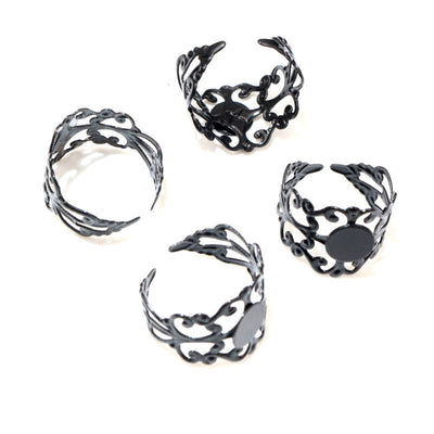 Black Openwork Floral Small Round Adjustable Ring Base shown in a grouped front view