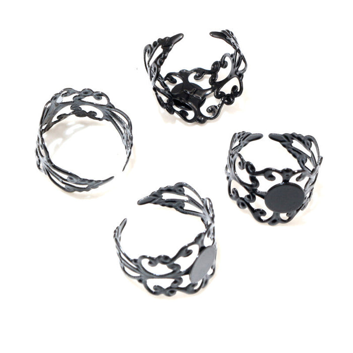 Black Openwork Floral Small Round Adjustable Ring Base