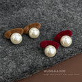 Flocked Crescent Bow Pearl Stud Earrings Coffee and Wine view 1