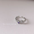 Silver Tone Purple Round Stone Ornate Leaf Open Rings In Two Styles view 6