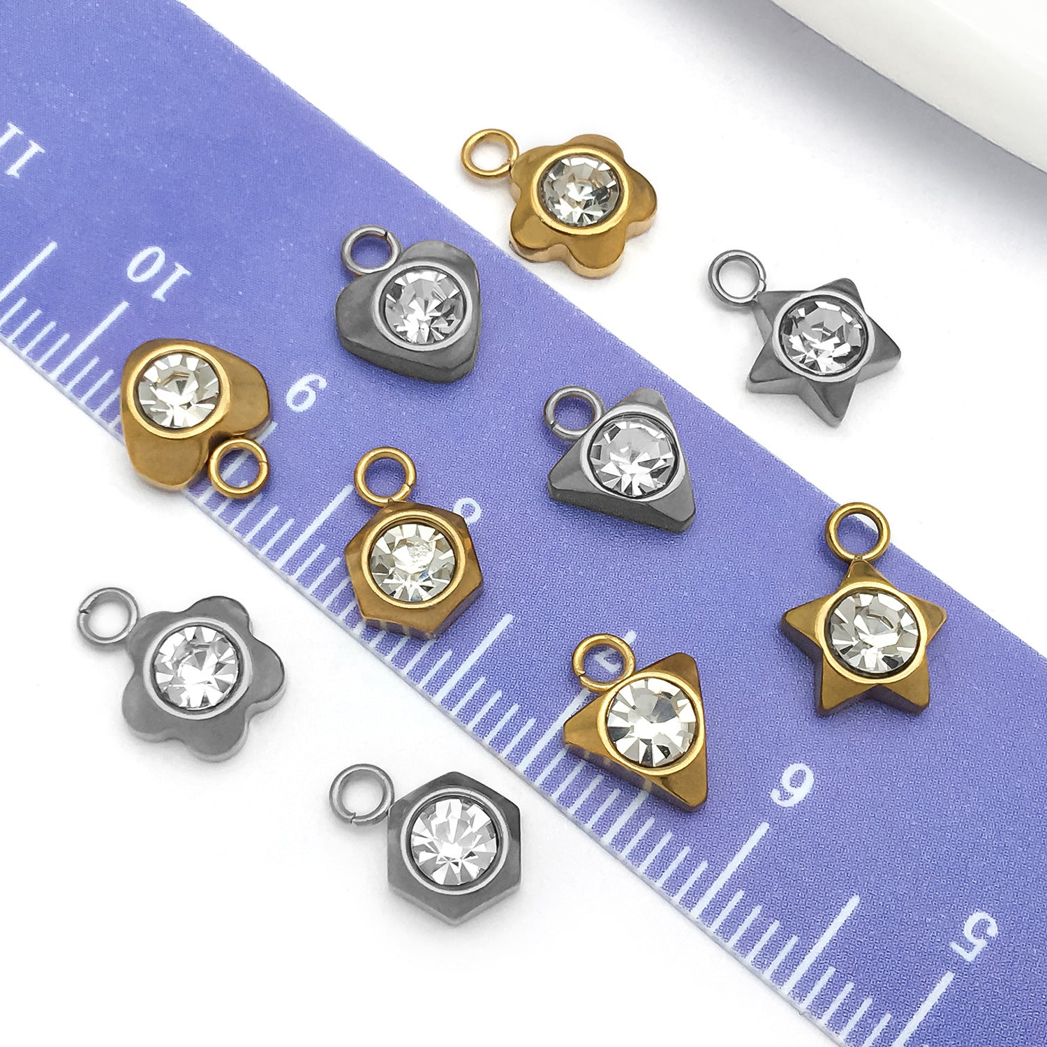 Stainless Steel Rhinestone Hexagon Triangle Charm Pendant for DIY Earrings Necklace