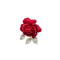 Red Fabric Rose Gold Leaf Crystal Look Floral Brooch view 5