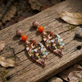 Brown Orange and Multicolor Leaf Long Dangle Earrings view 3