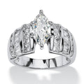 Marquise Clear Solitaire Baguette-Side Wide Ring In Silver Tone view 3