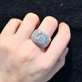 Round Clear Center Square-Frame Wide Signet Ring In Silver Tone view 4