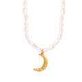 Gold Crescent Moon Pendant Freshwater Pearl Necklace view 5