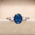 Silver Blue Oval Three Stone Finger Ring Sizes 6-10 view 3