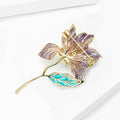 Purple Enamel Lotus Brooch Pearl Center Teal Leaf Stem view 3