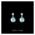 Silver Aqua Blue Round CZ Drop Earrings Small Top Stone view 3