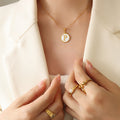 Gold Round Mother Of Pearl Initial Letter Pendant Necklace view 11