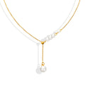 Gold Faux Pearl Y Lariat Asymmetric Collarbone Necklace view 5