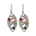 Multicolor Stone Openwork Leaf Drop Hook Earrings Statement Pair view 5