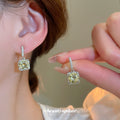 Square Crystal Drop Earrings in White and Pale Green Options view 4