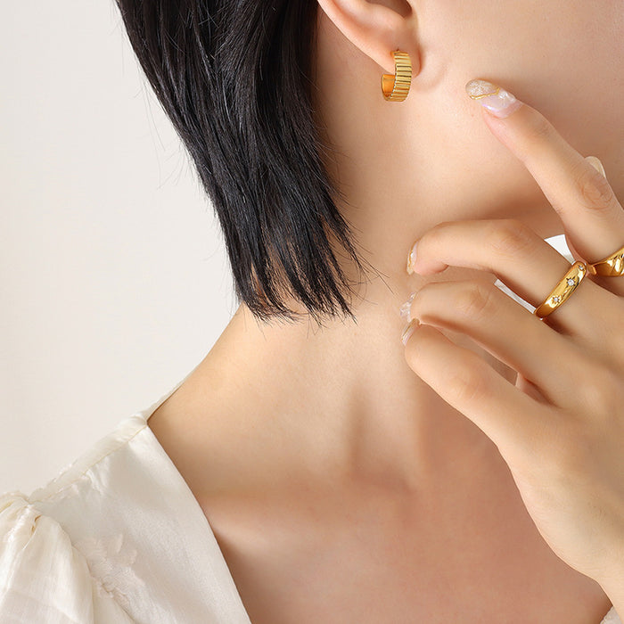 Fluted C-Shape Mini Hoop Earrings Gold and Steel Pair