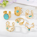 Gold Tone Turquoise Color Evil Eye and Celestial Adjustable Rings view 1