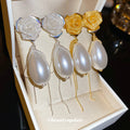 Rose And Pearl Effect Chain Tassel Drop Earrings Jewelry view 1
