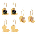 Gold Stainless Heart Hoop Earrings Plain Black Clear Resin Flower view 5