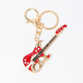 Rhinestone Enamel Electric Guitar Keychain Gold Red Blue view 5
