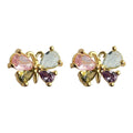 Gold Tone Pastel Stone Butterfly Mini Stud Earrings For Women view 5