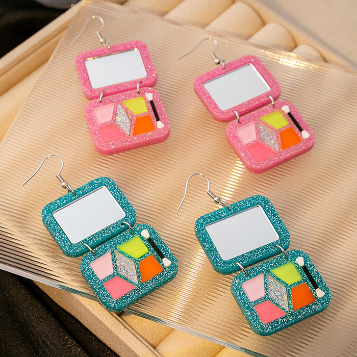 Glitter Eyeshadow Palette Mirror Drop Earrings Two Colors