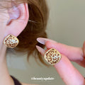 Gold Framed Leopard Print Rounded Square Stud Earrings view 4