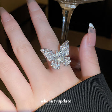 Seven Mixed Butterfly Crystal Rings And Left Or Right Ear Clips