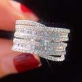 Multi-Rail Baguette Clear Stone Extra-Wide Ring In Silver Tone view 1