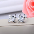 Silver Tone Clear Look Square Cage Petite Stud Earrings view 1