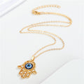Crystal Hamsa Blue Evil Eye Pendant Necklaces in Two Finishes view 4
