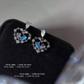 Silver Open Heart Blue Purple Crystal Drop Stud Earrings view 2