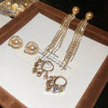 Faux Pearl Hoop And Chain Tassel Earrings With Decorative Metal Details view 3