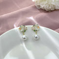 Pink Peach Enamel Flower Wreath Pearl Drop Earrings view 3