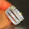 Silver Tone Four Row Clear Crystal Wide Band Ring Polished Metal Jewelry view 3